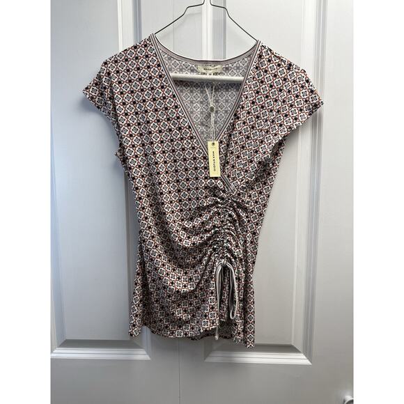 Max Studio Top Womens X-Small White Blouse Shirt Ruched Wrap Knit Career New - Picture 9 of 13